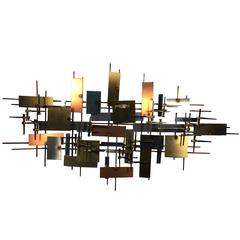 Exceptional Brutalist Silas Seandel Geometric Mixed-Metal Wall Sculpture