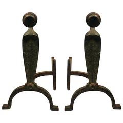 Art Deco Pair of Organic Andirons in Bronzed Iron