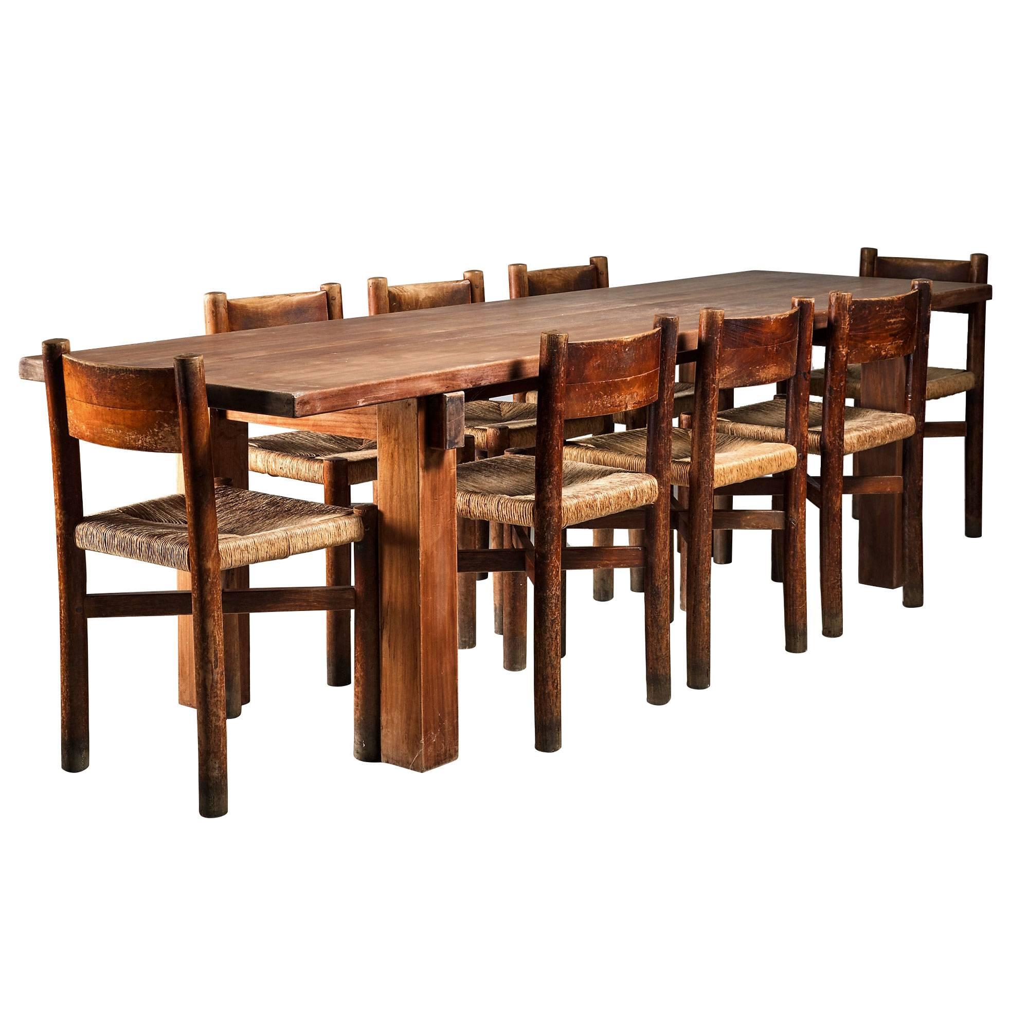 Charlotte Perriand Brazil Table with a Set of Eight Courchevel Chairs, France For Sale