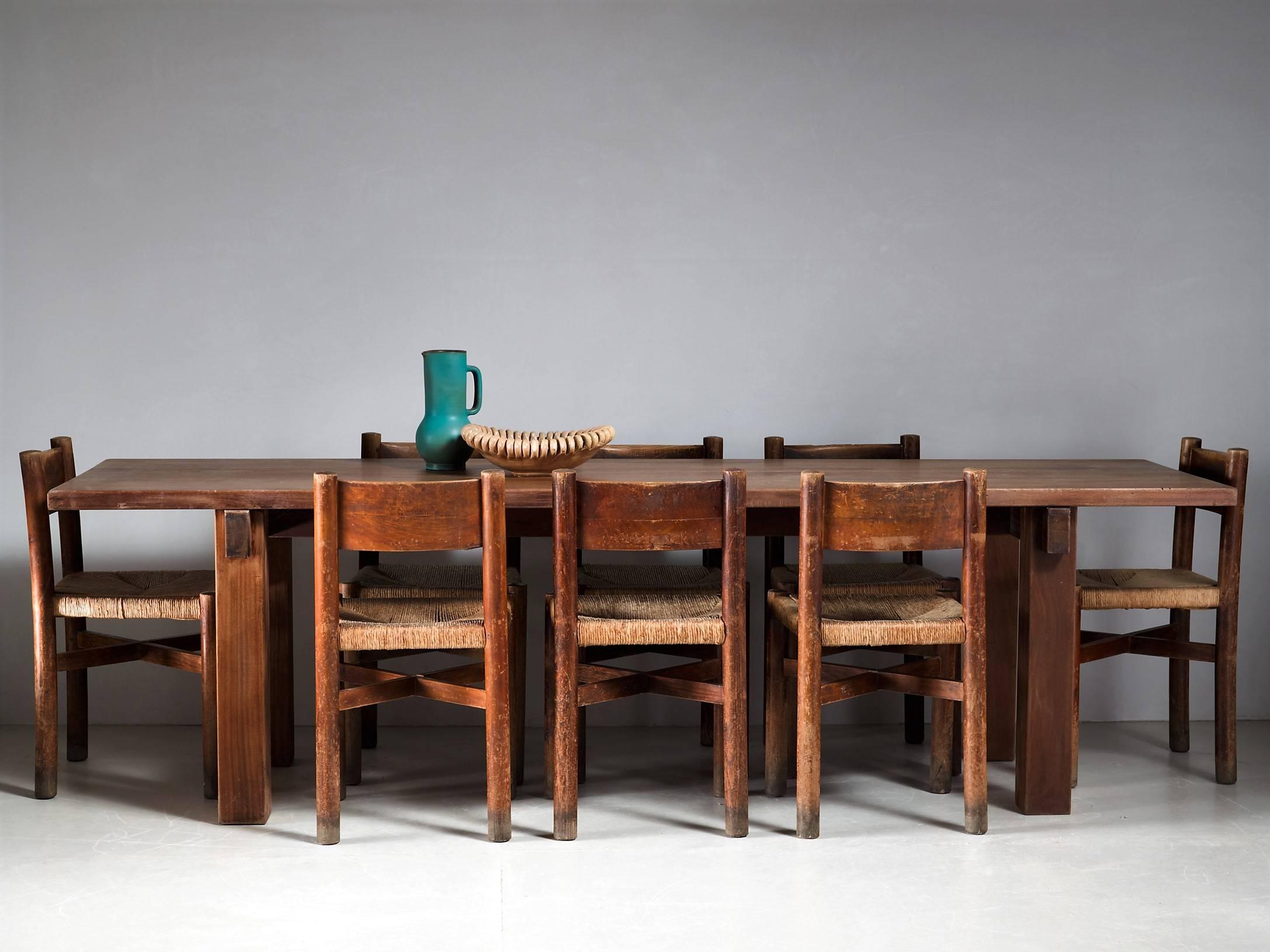 French Charlotte Perriand Brazil Table with a Set of Eight Courchevel Chairs, France For Sale