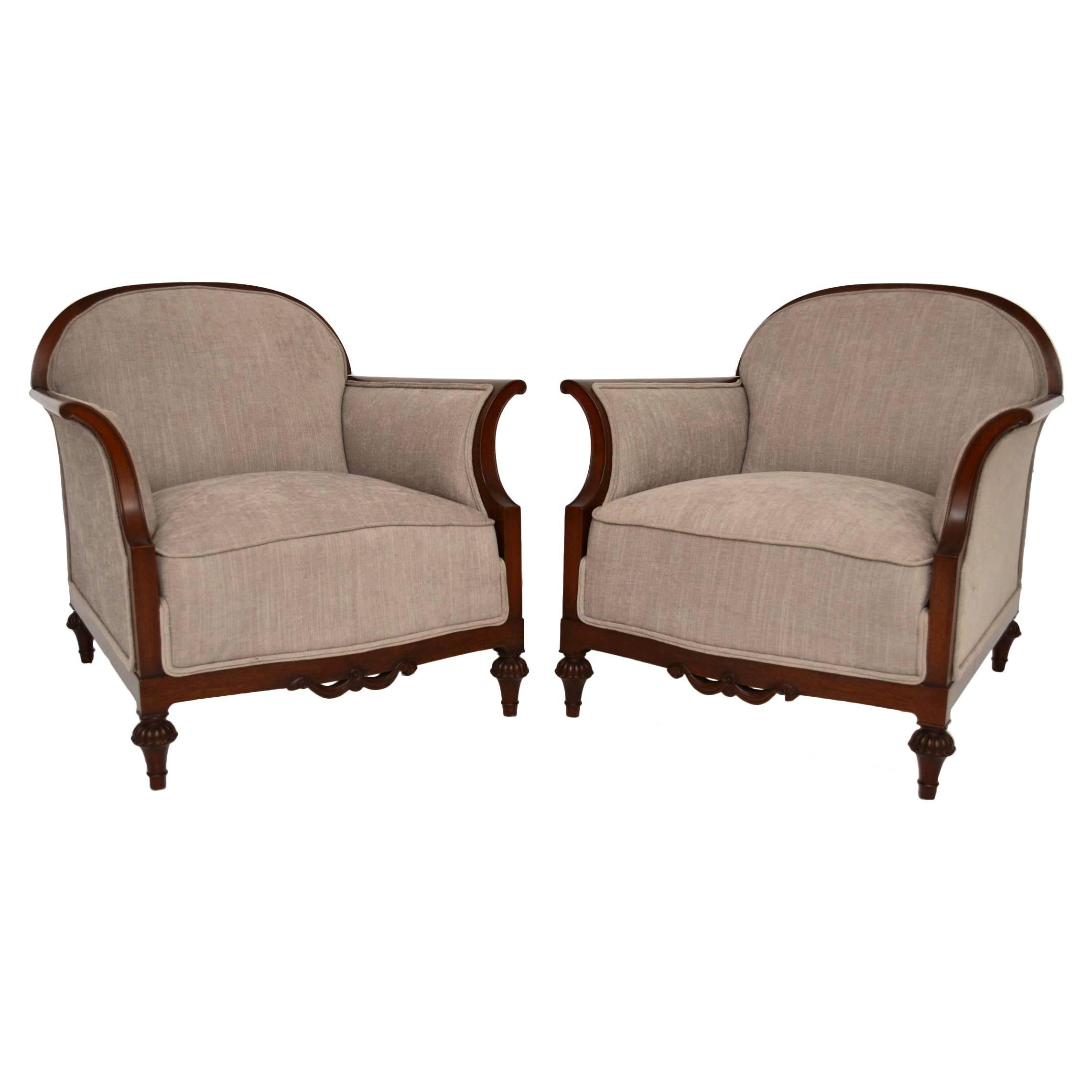 Pair of Antique Swedish Upholstered Mahogany Armchairs