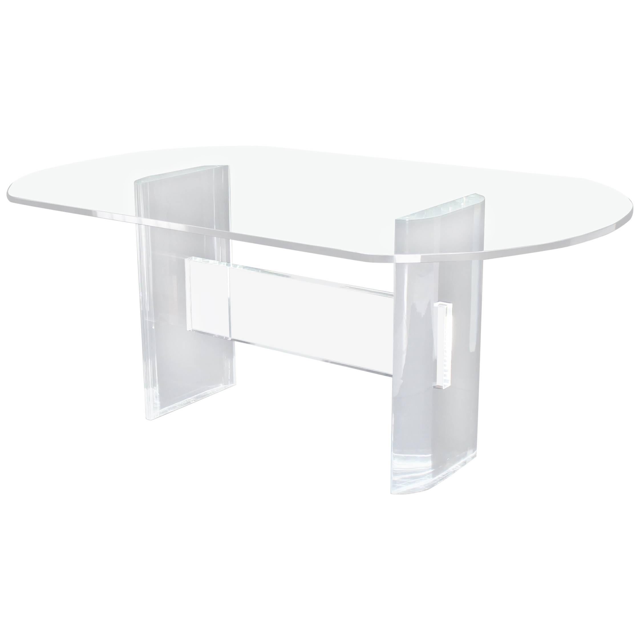 Thick Oval Glass Top Lucite Base Dining Conference Table 