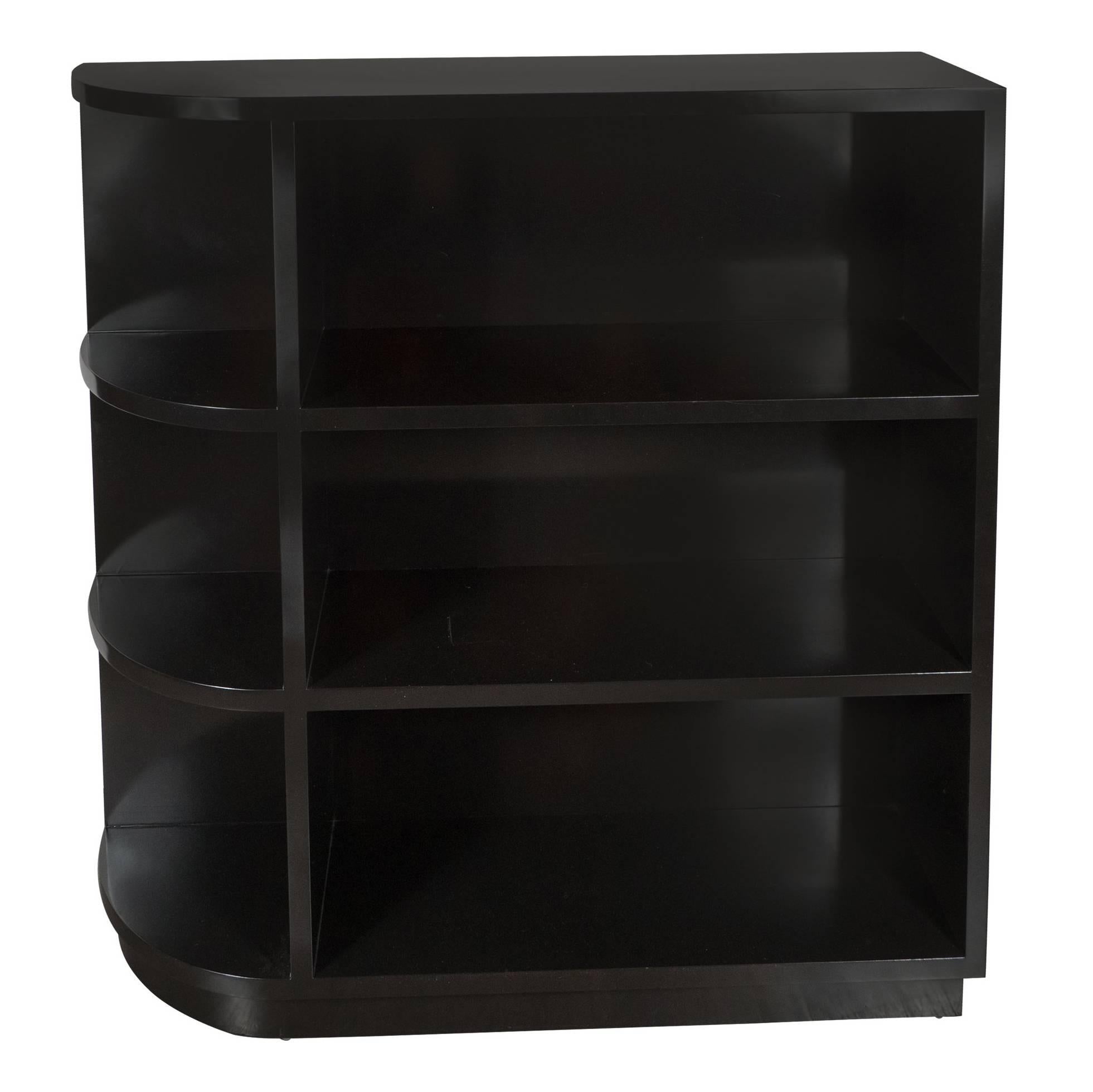 Streamline Machine Age Art Deco Black Lacquer Bookcase, American, circa 1935