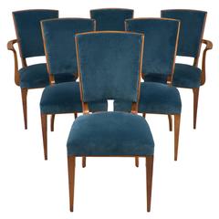 French Art Deco Set of Cherrywood Dining Room Chairs