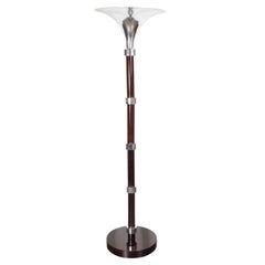 French Art Deco Mahogany and Chrome Skyscraper Style Torchiere Lamp