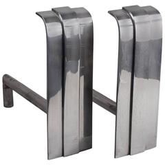 Andirons by Danny Alessandro Stepped Design Nickel, USA, 1970s