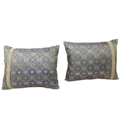 Pair of Purple and Silver Antique Japanese "Kesa" Pillow