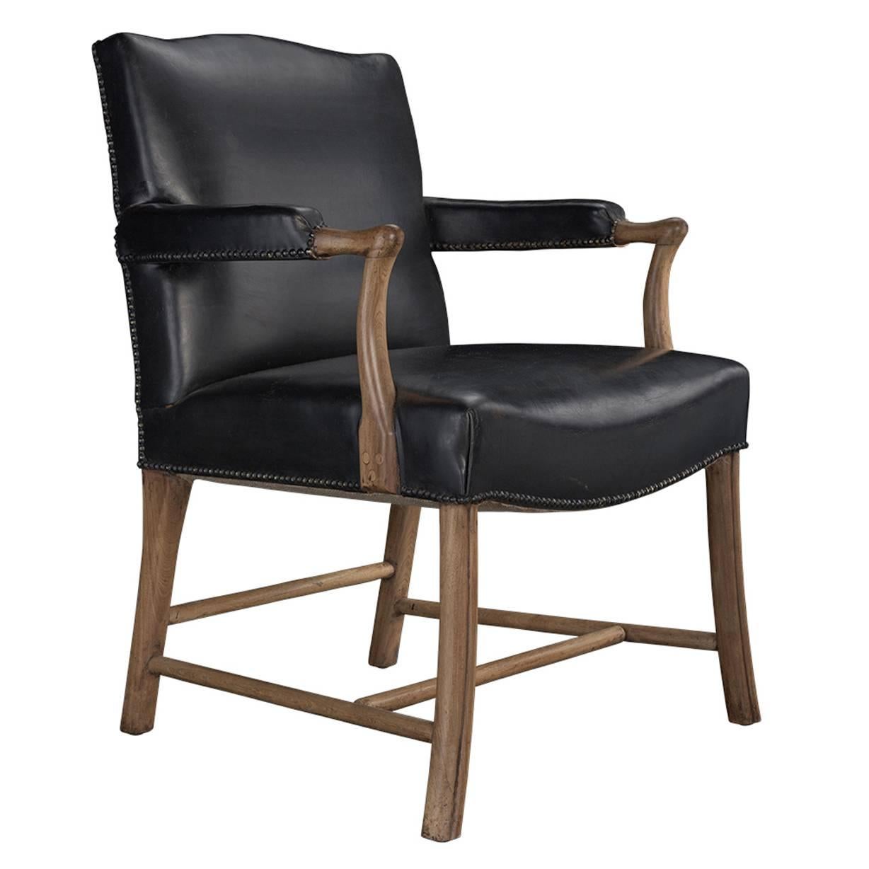 Leather and Oak Armchair, circa 1950