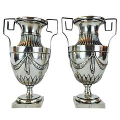 Pair of Grand Tour Italian Silver Vases from Ancona by Paolo Ruzzoli 1817 circa