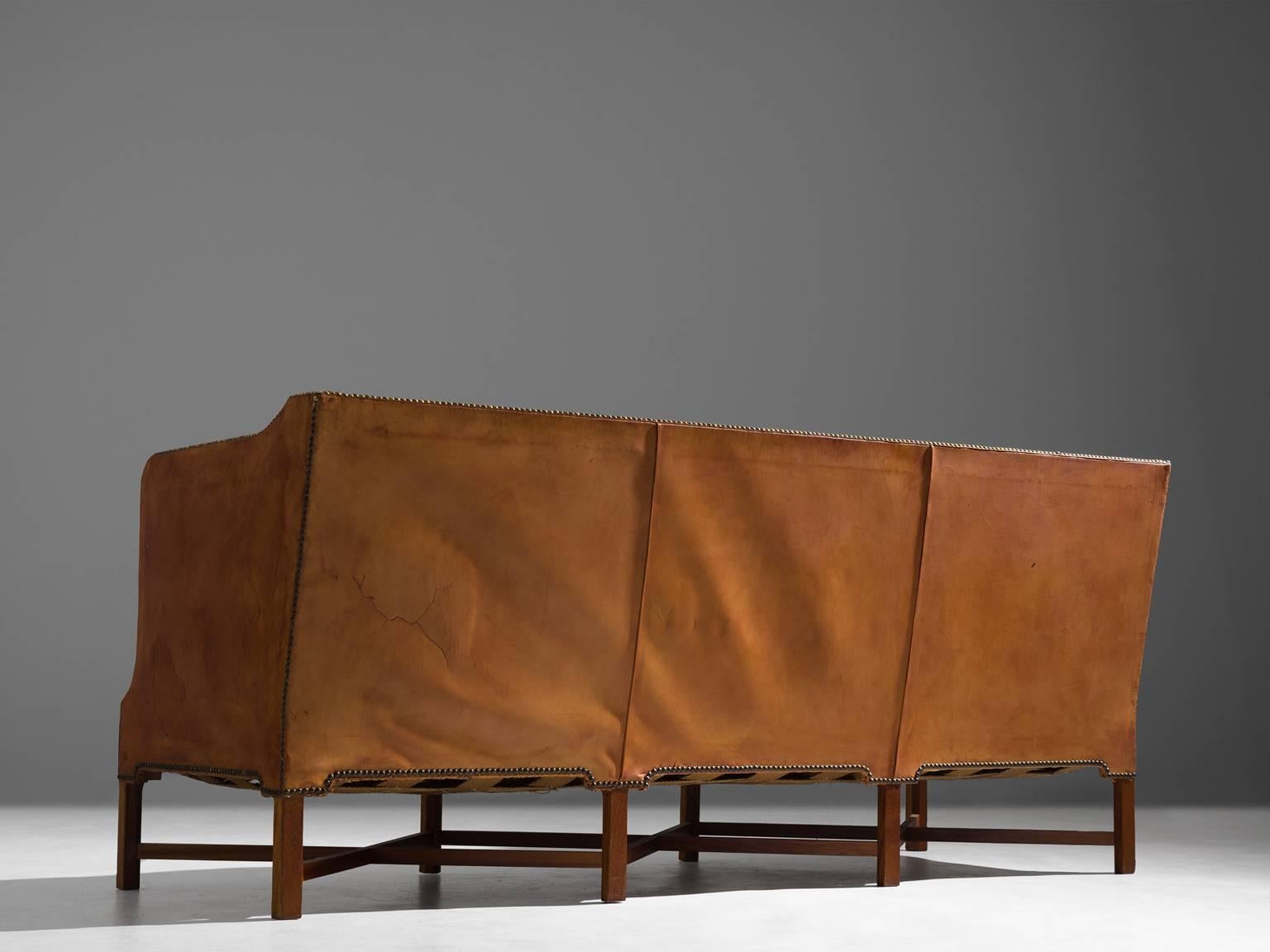 Danish Kaare Klint Sofa Model 4118 in Mahogany and Original Cognac Leather