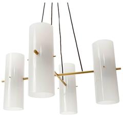 Kalmar Pendant Light 'Vierzylinder', Brass Opal Acrylic Glass, 1960s