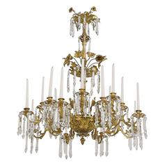 Antique French Rococo Style Bronze Doré Chandelier with 16 Candles & 6 lights, ca 1840