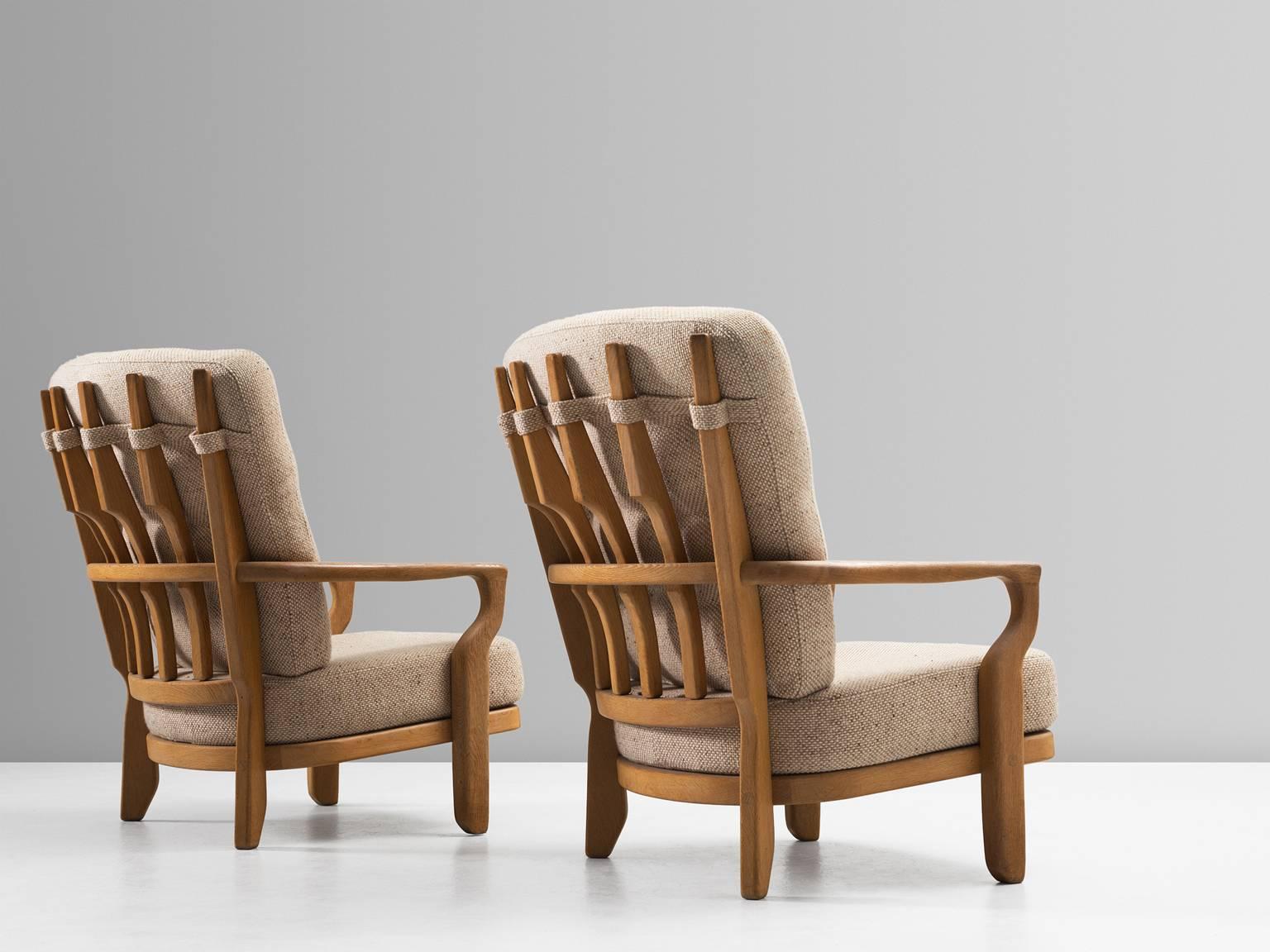 French Guillerme & Chambron Set of Two Lounge Chairs in Solid Oak