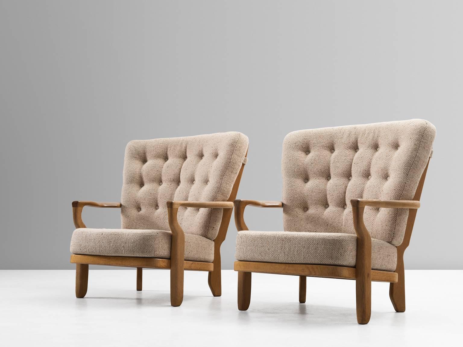 Mid-Century Modern Guillerme & Chambron Set of Two Lounge Chairs in Solid Oak