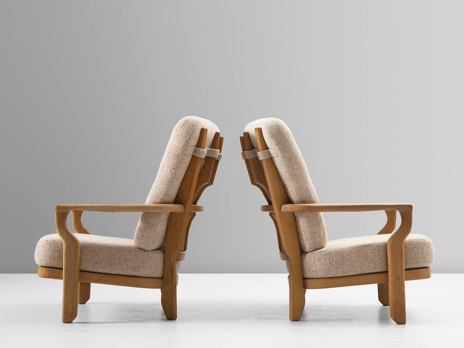 Guillerme & Chambron Set of Two Lounge Chairs in Solid Oak In Excellent Condition In Waalwijk, NL