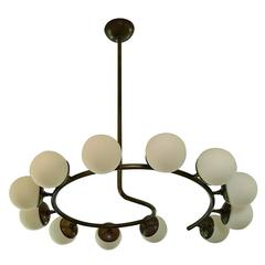 Large Sculptural 12 Globe Italian Modern Brass Chandelier 8