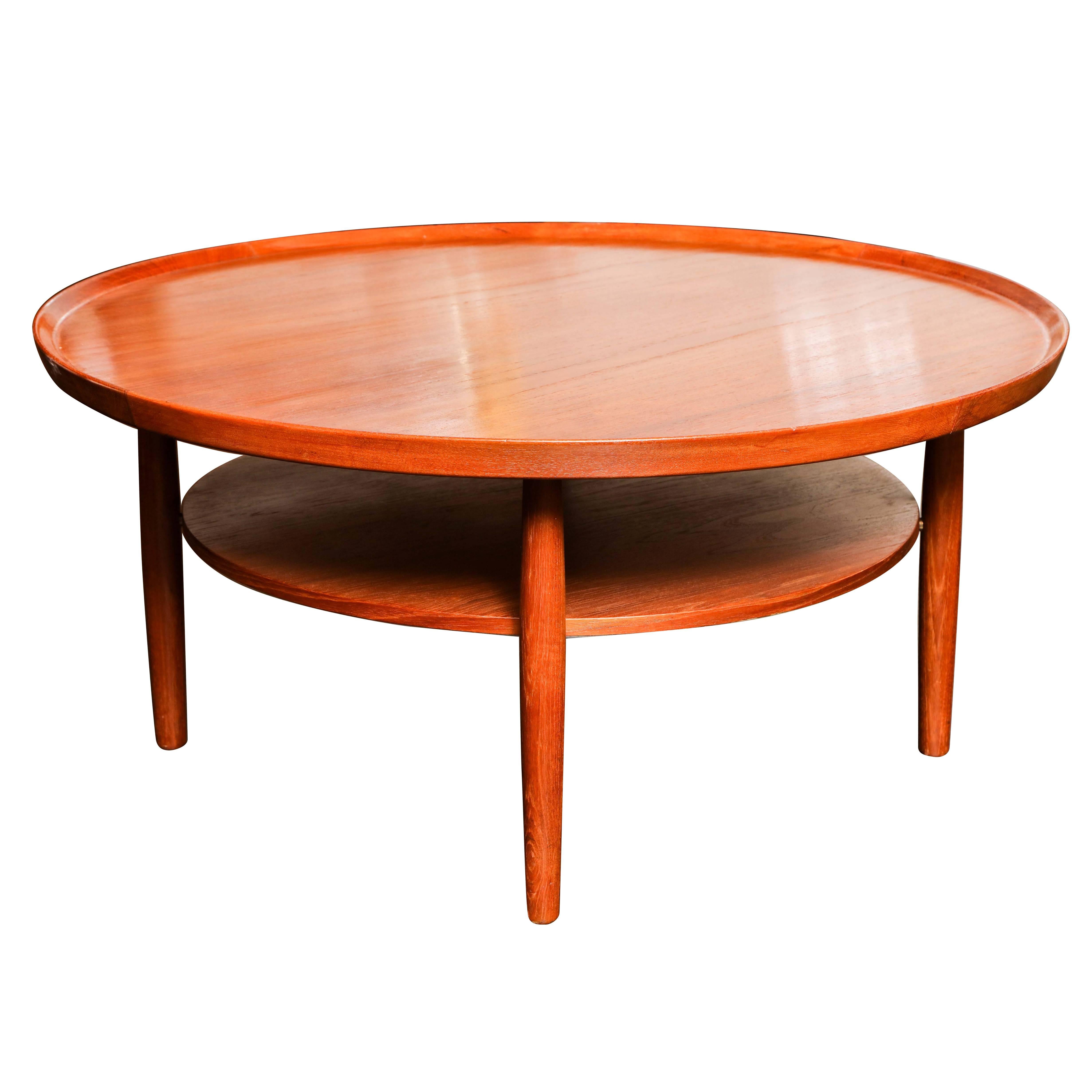 Mid-Century Circular Teak Two-Tier Cocktail Table