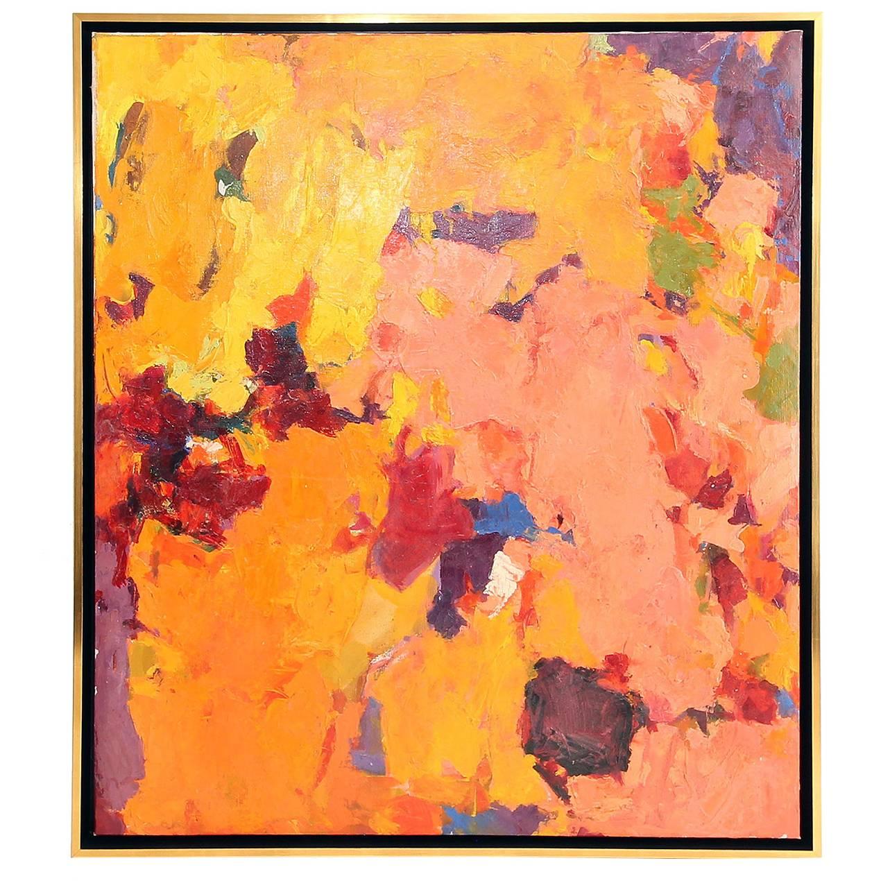 Carol Haerer Framed Multi-Color Abstract Oil on Canvas Painting, circa 1957 For Sale