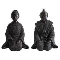 Pair of Maitland-Smith Japanese Bronze Figures, Samaraui and Geisha