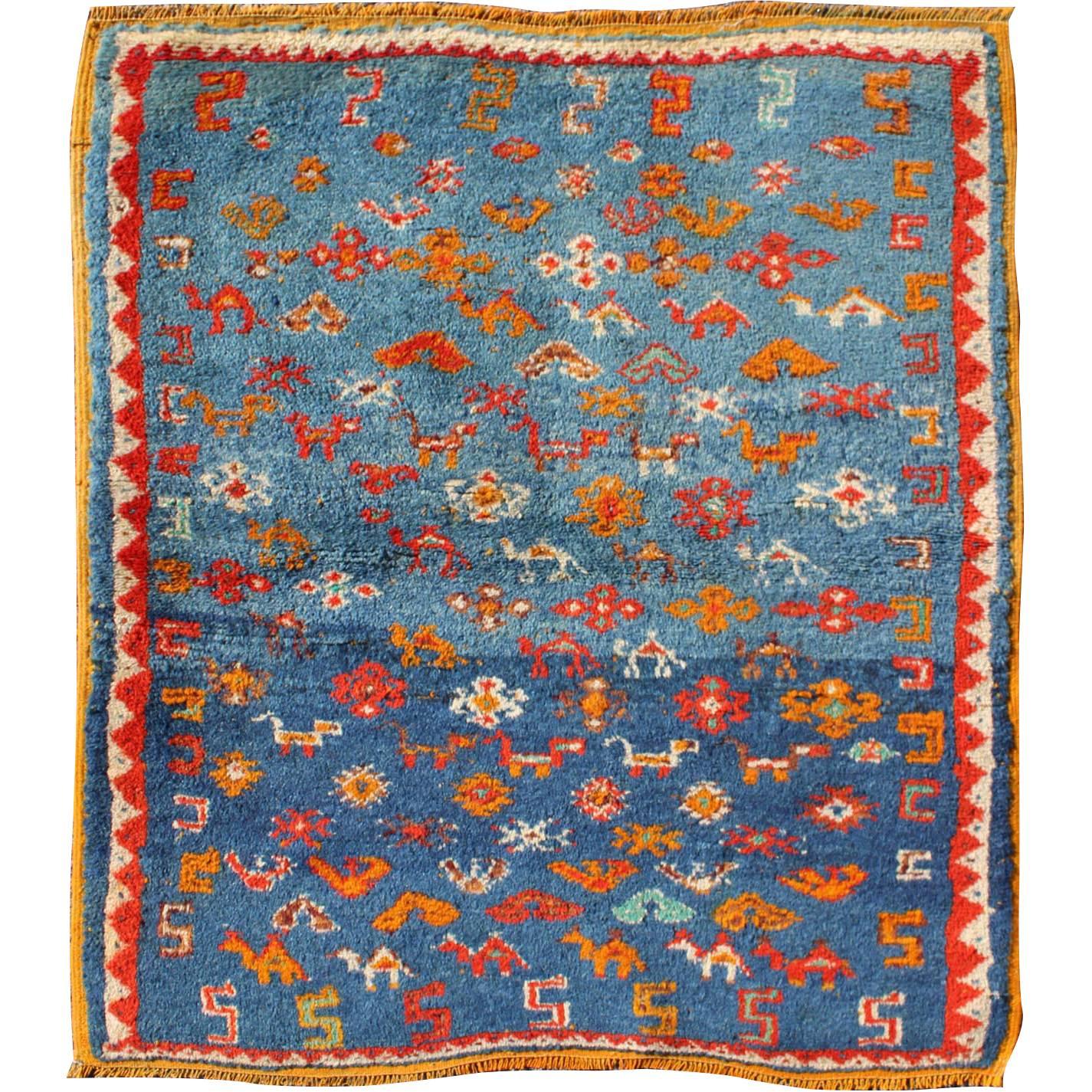 Vintage Moroccan Rug with Beautiful Blue Background