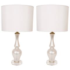 Pair of White Venetian Glass Lamps from Italy, circa 1960 5