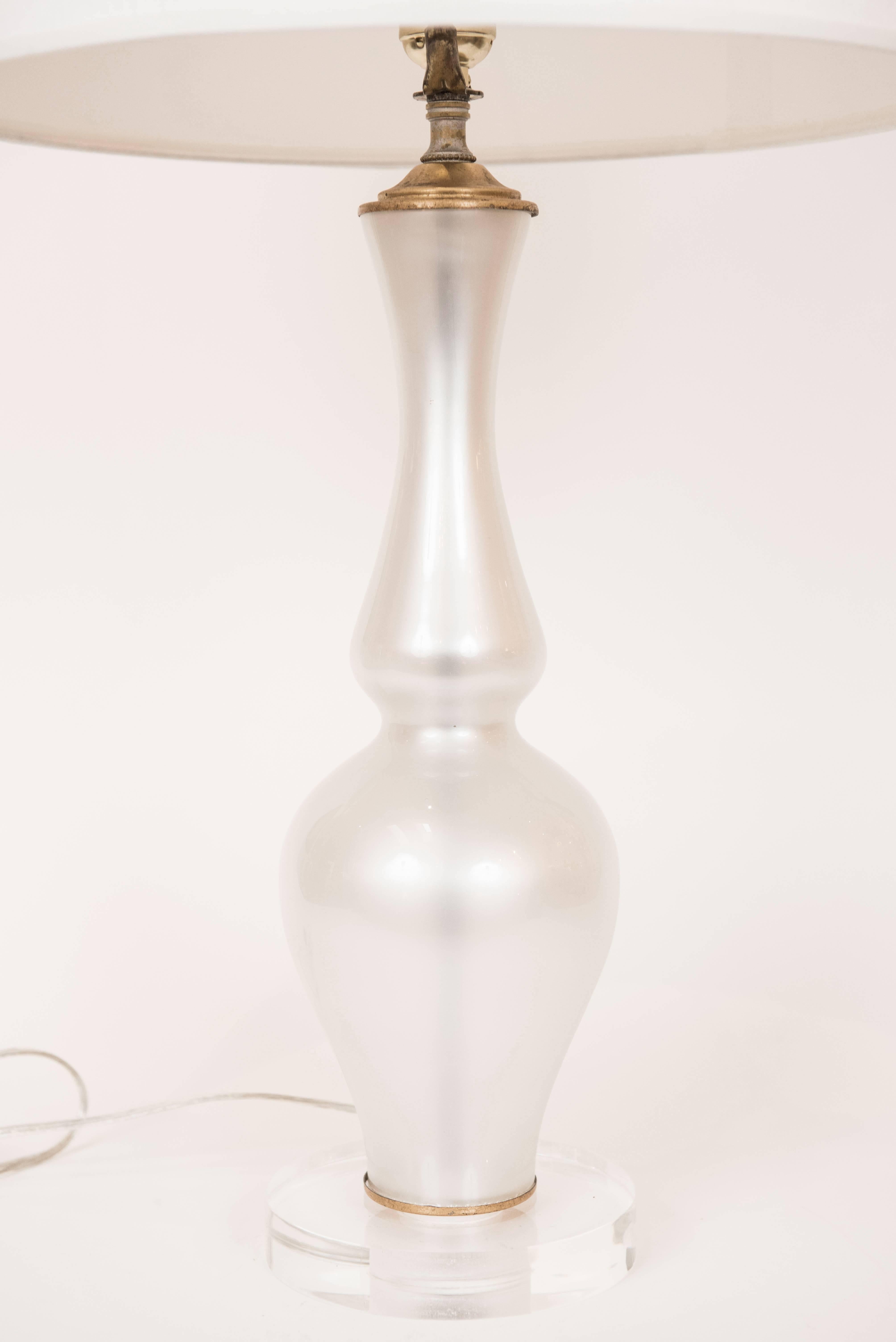 Molded Pair of White Venetian Glass Lamps from Italy, circa 1960