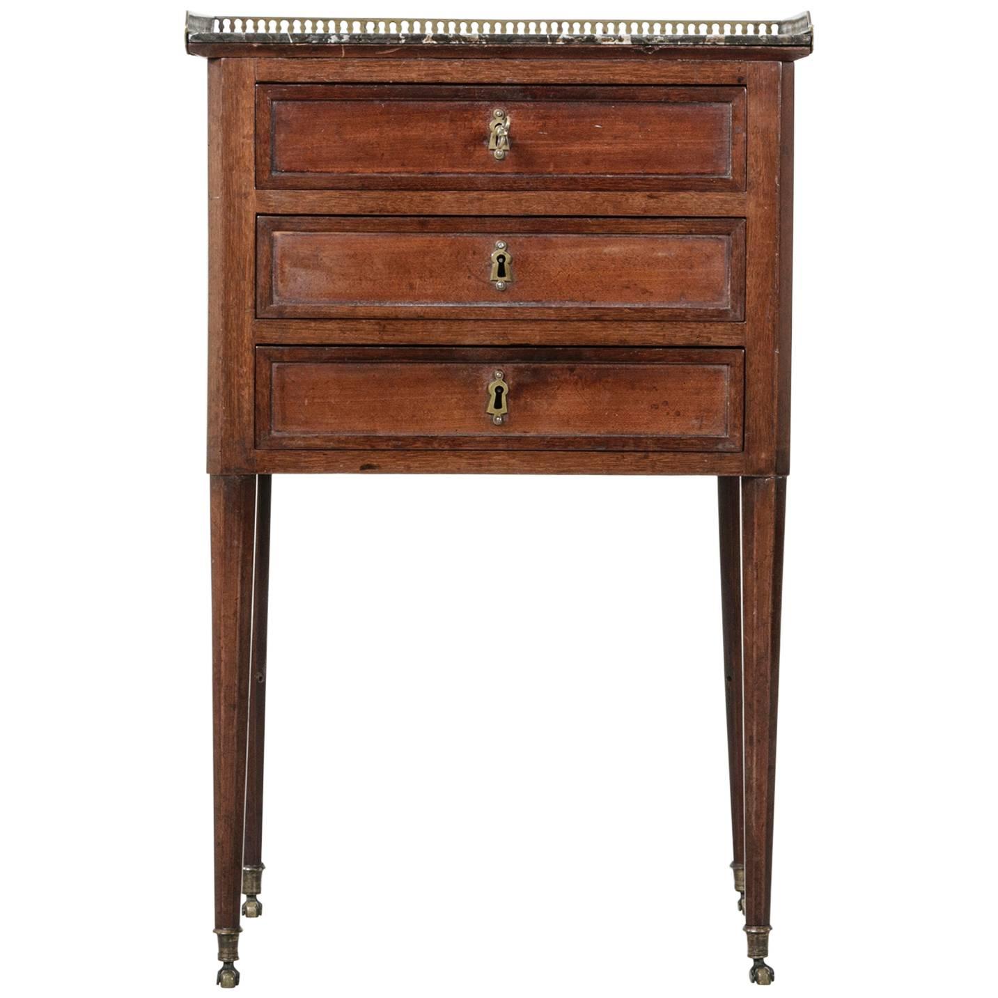18th C Small-Scale Louis XVI Period Chest or Side Table Bronze Gallery, Marble T