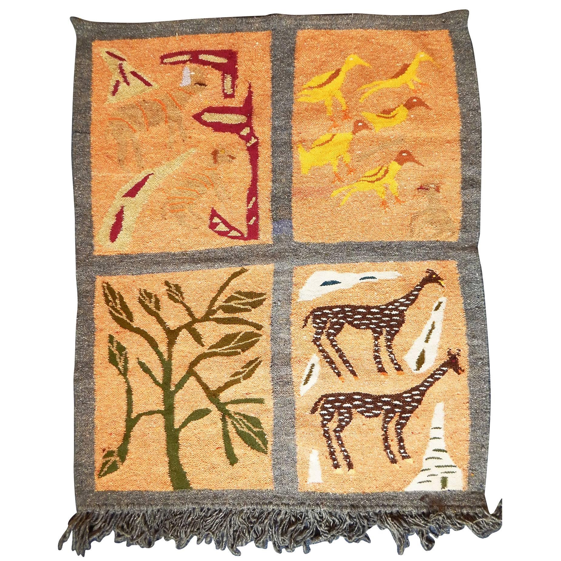"Tapestry with Giraffes, " Fabulous, Unique Mid-Century Weaving, North Africa For Sale