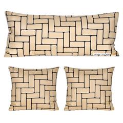 Vintage Pierre Balmain Geometric Silk Scarf with Irish Linen Cushion Pillow Set