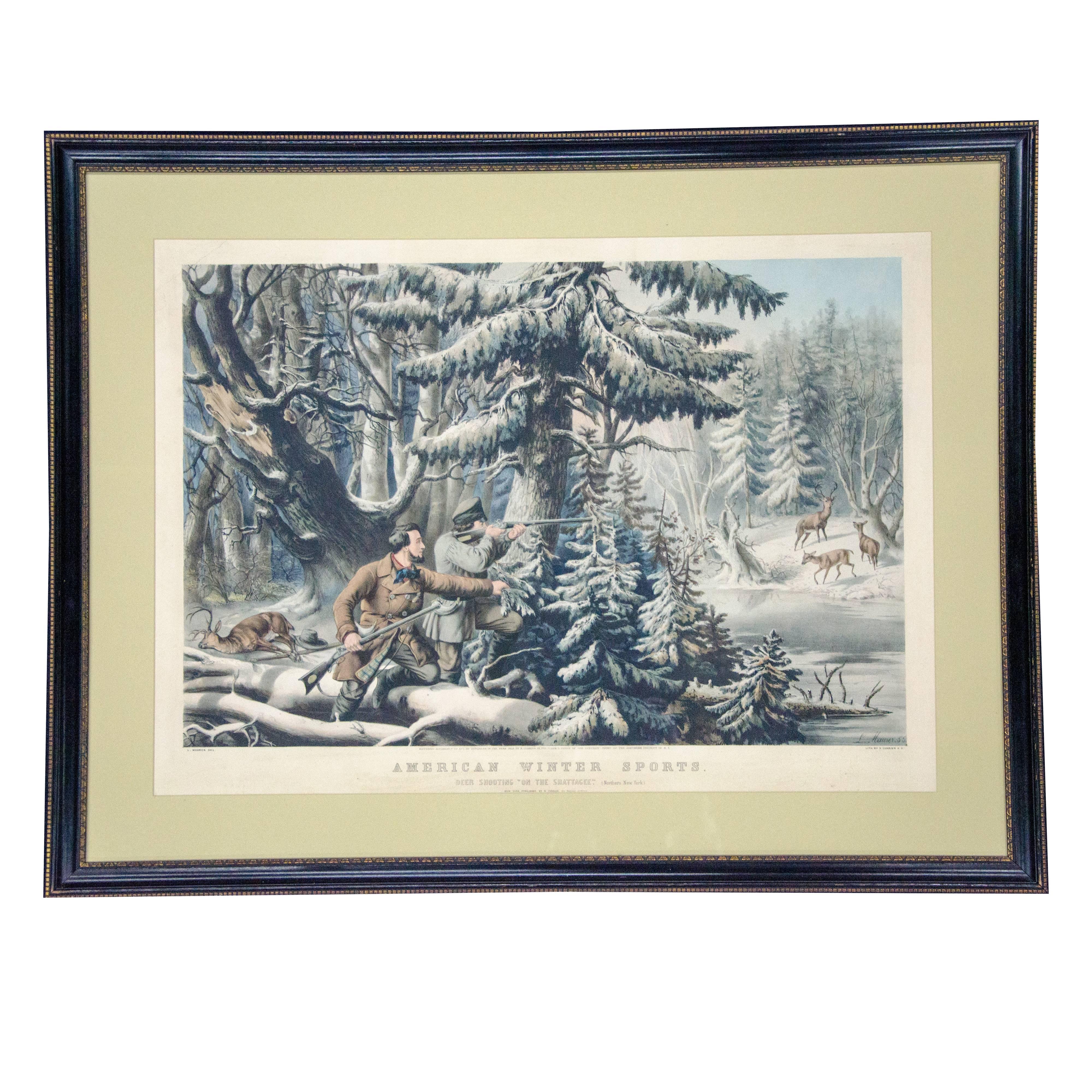 Currier and Ives, Deer Shooting "on the Shattagee" For Sale