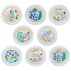 Set of Nine Hand-Painted Faience Dinner Plates by Stig Lindberg