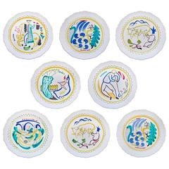 Set of Nine Hand-Painted Faience Dinner Plates by Stig Lindberg 12