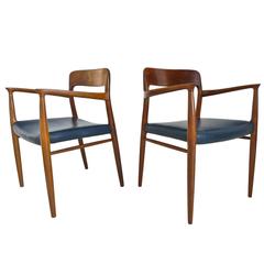 Niels Moller Model 75 Armchairs Teak and Leather, Danish, 1950s