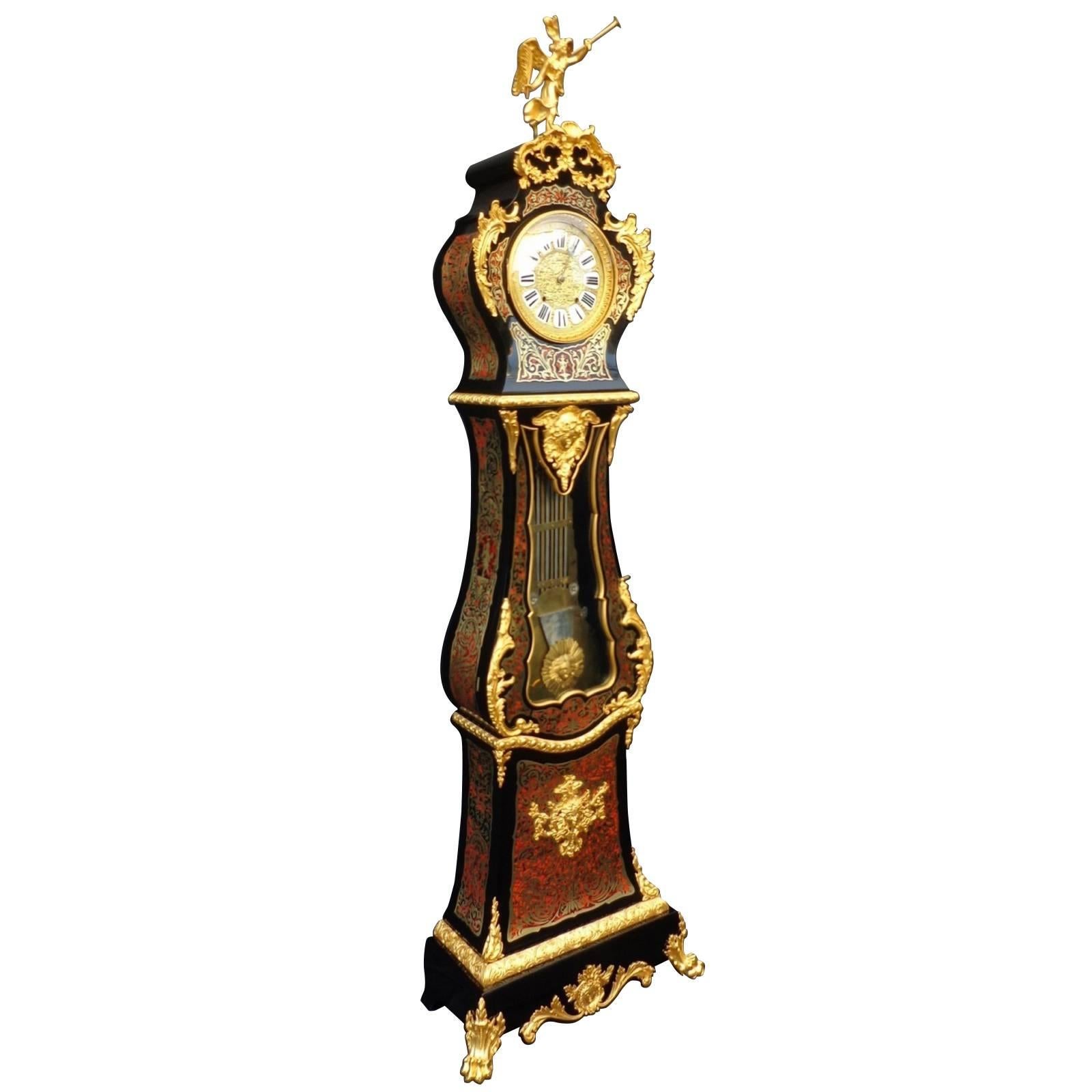 Stamped Texler Clock Longcase in Boulle Marquetry, 19th Century For Sale