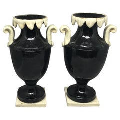 Pair of Neoclassical Black and White Giustiniani Urns