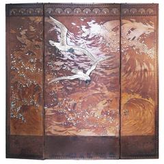 Rare Three-Panel Antique Leather Screen, France, 1890-1910 2