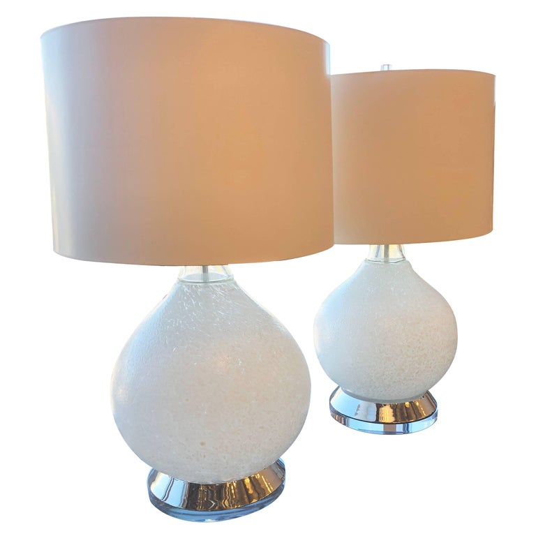 Mid Century Italian Handblown Murano Glass Pr of Emerald Green Lamps w