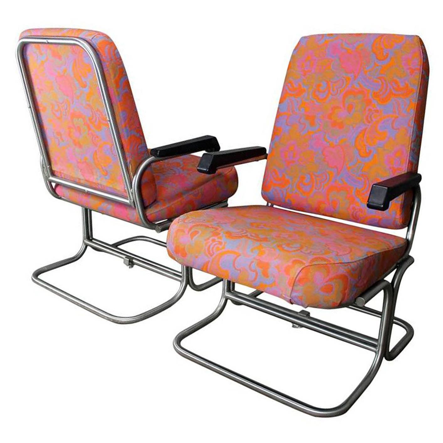 Vintage Mid-Century Modern Pullman Train Car Folding Lounge Chairs a Pair
