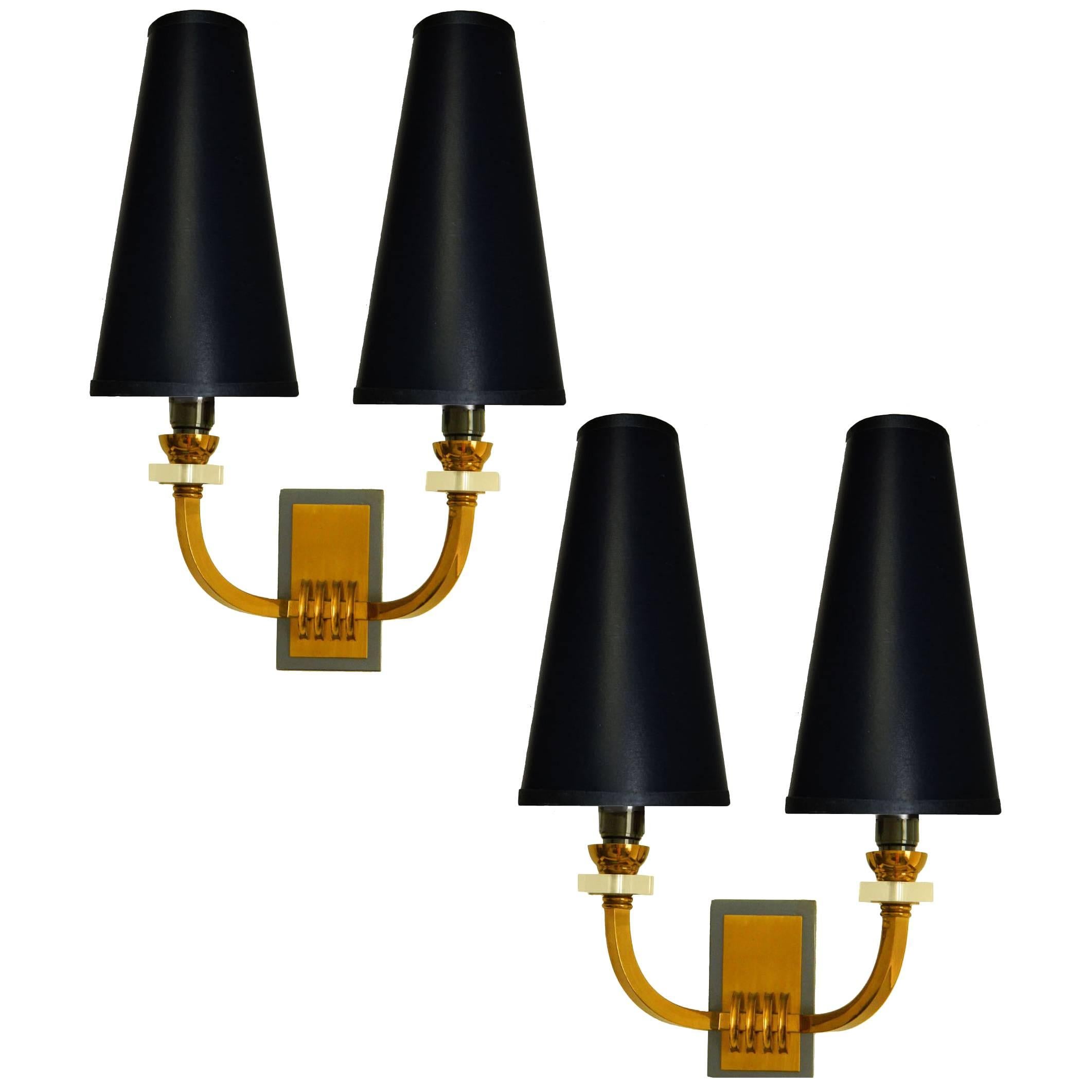 pairs of Jacques Adnet  style Wall Sconces Art Deco France For Sale