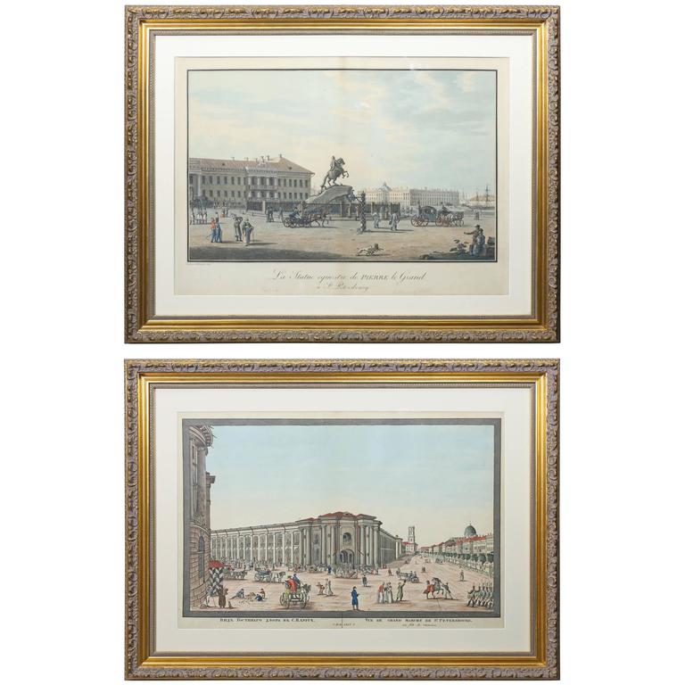 Two French Framed Engravings of Saint Petersburg and Peter the Great
