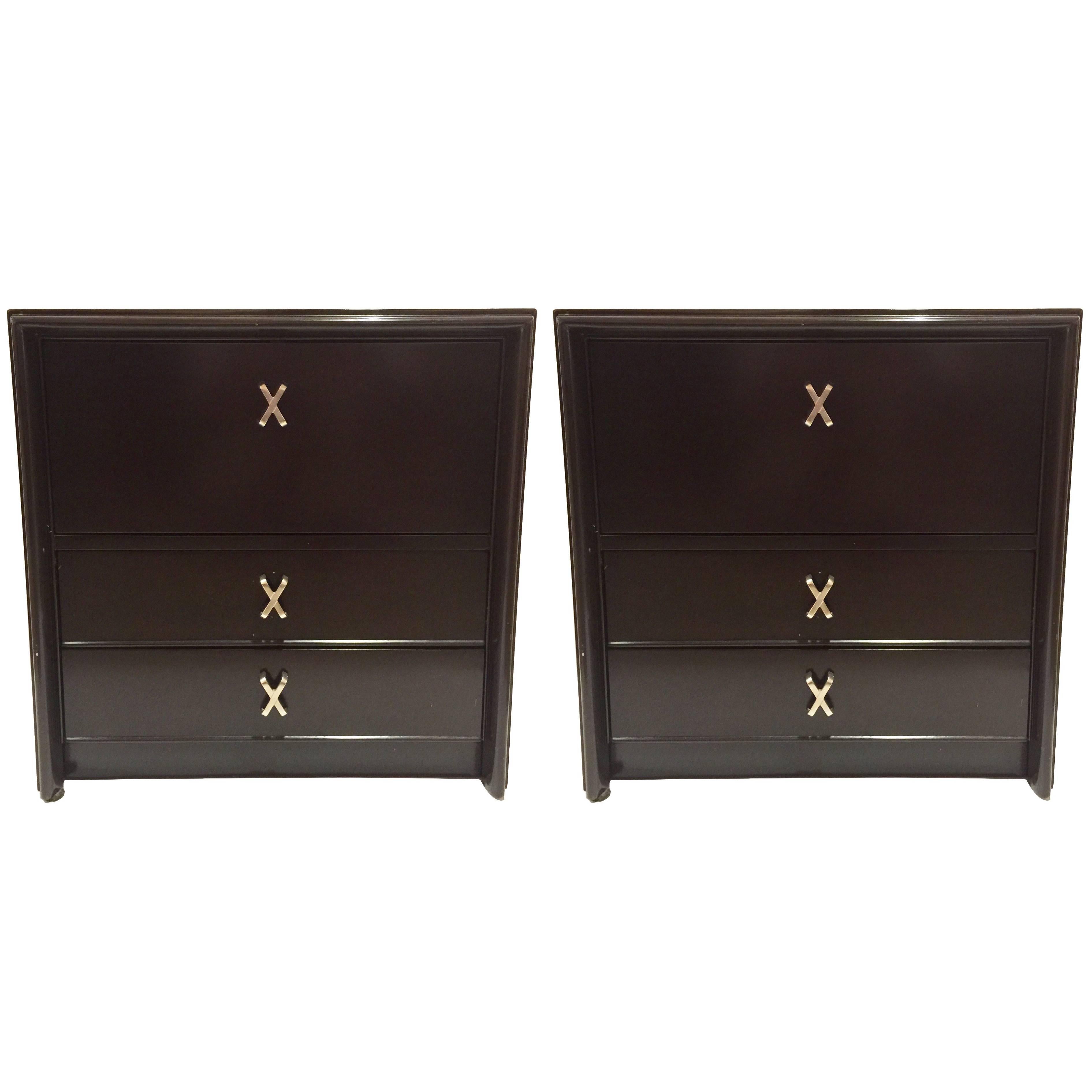 Pair of Espresso Mahogany Nightstands by Paul Frankl
