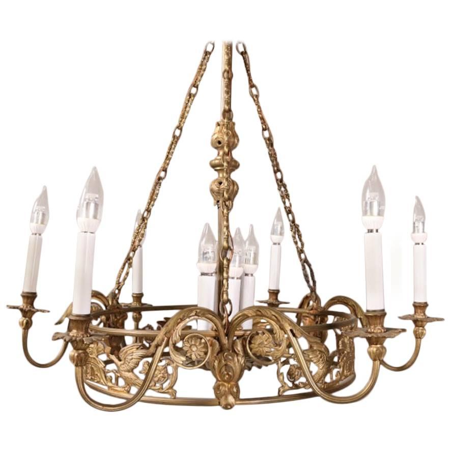 Oversized French Empire Style Bronze Figural 10-Light Chandelier
