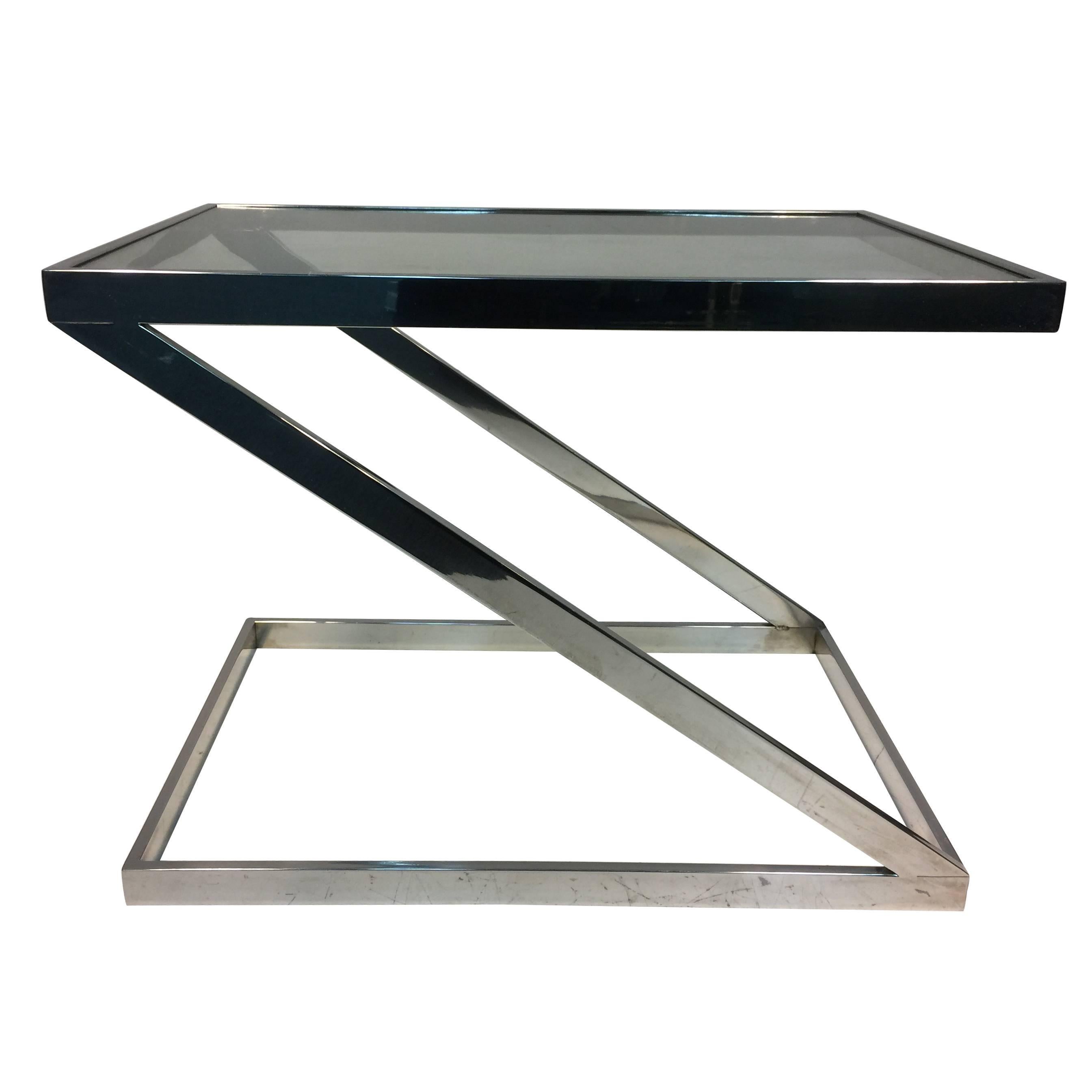 Magnificent Milo Baughman Z-Form Chrome Accent Table or Coffee Table For Sale