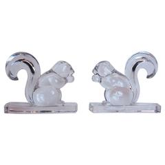 Pair of Czechoslovakian Clear Glass Figures of Squirrels, circa 1950