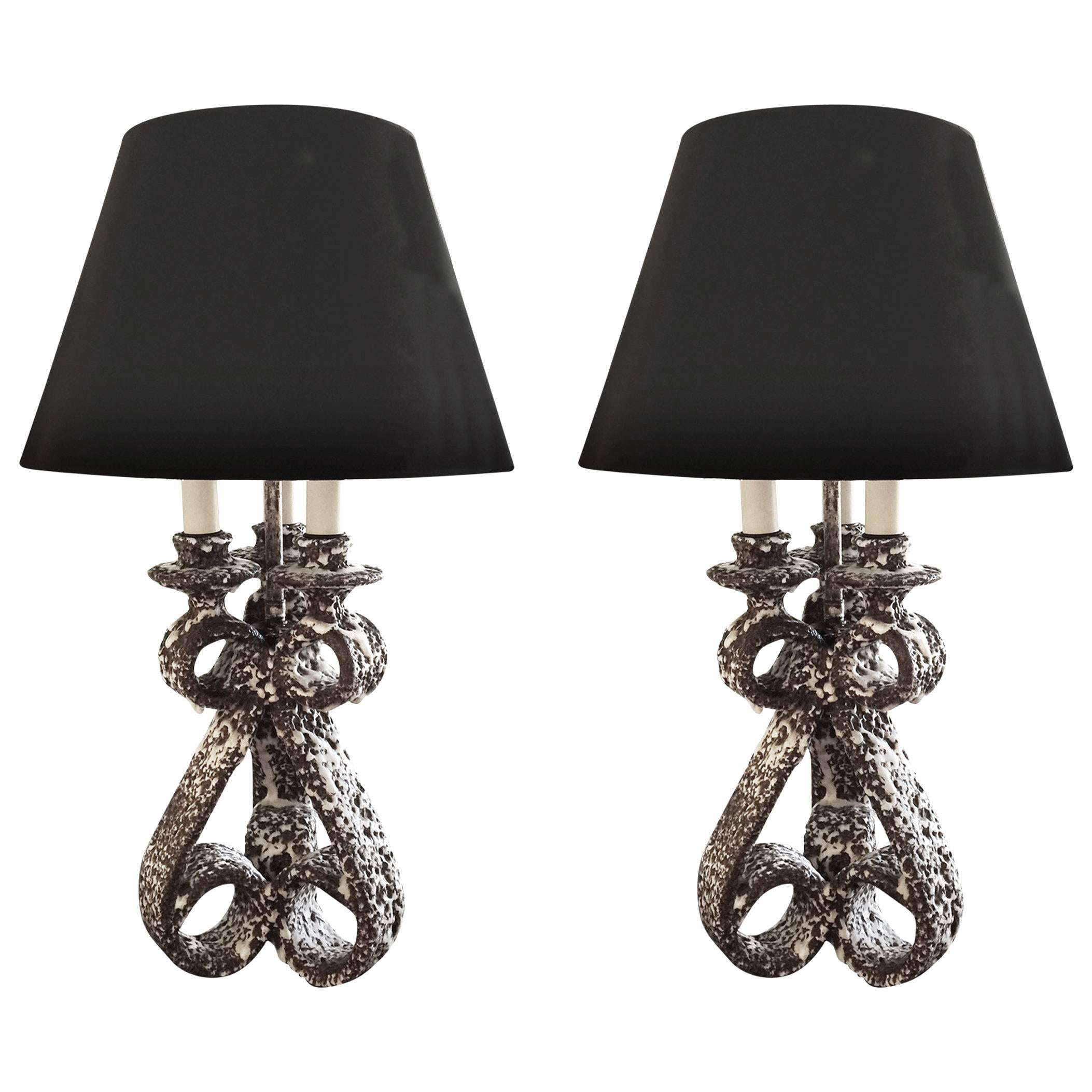 Pair of French Candelabra Lamps In Excellent Condition In Montecito, CA