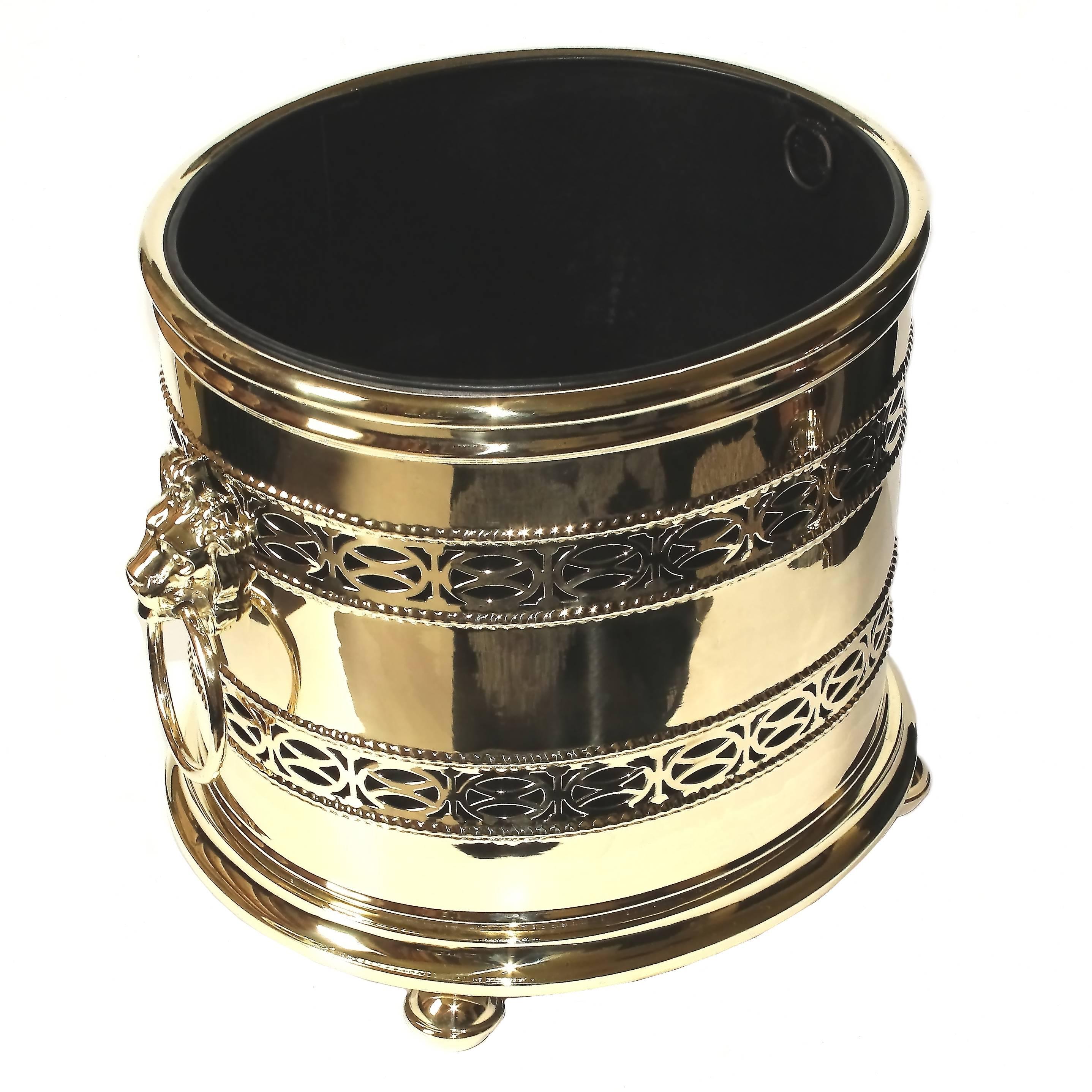 English Oval Brass Coal Purdonium Coal Bin For Sale