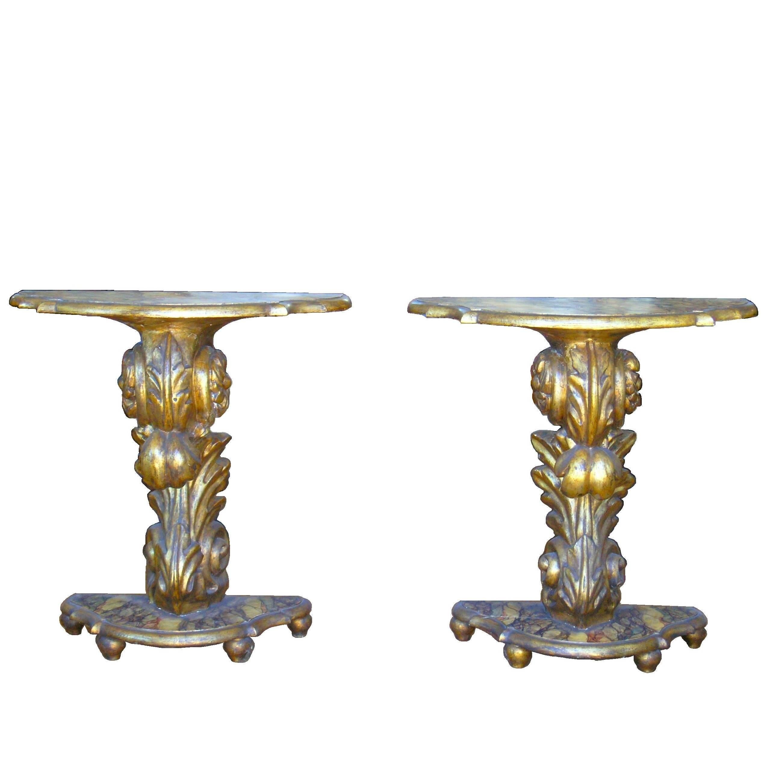 Pair of Italian Mecca Giltwood Consoles For Sale