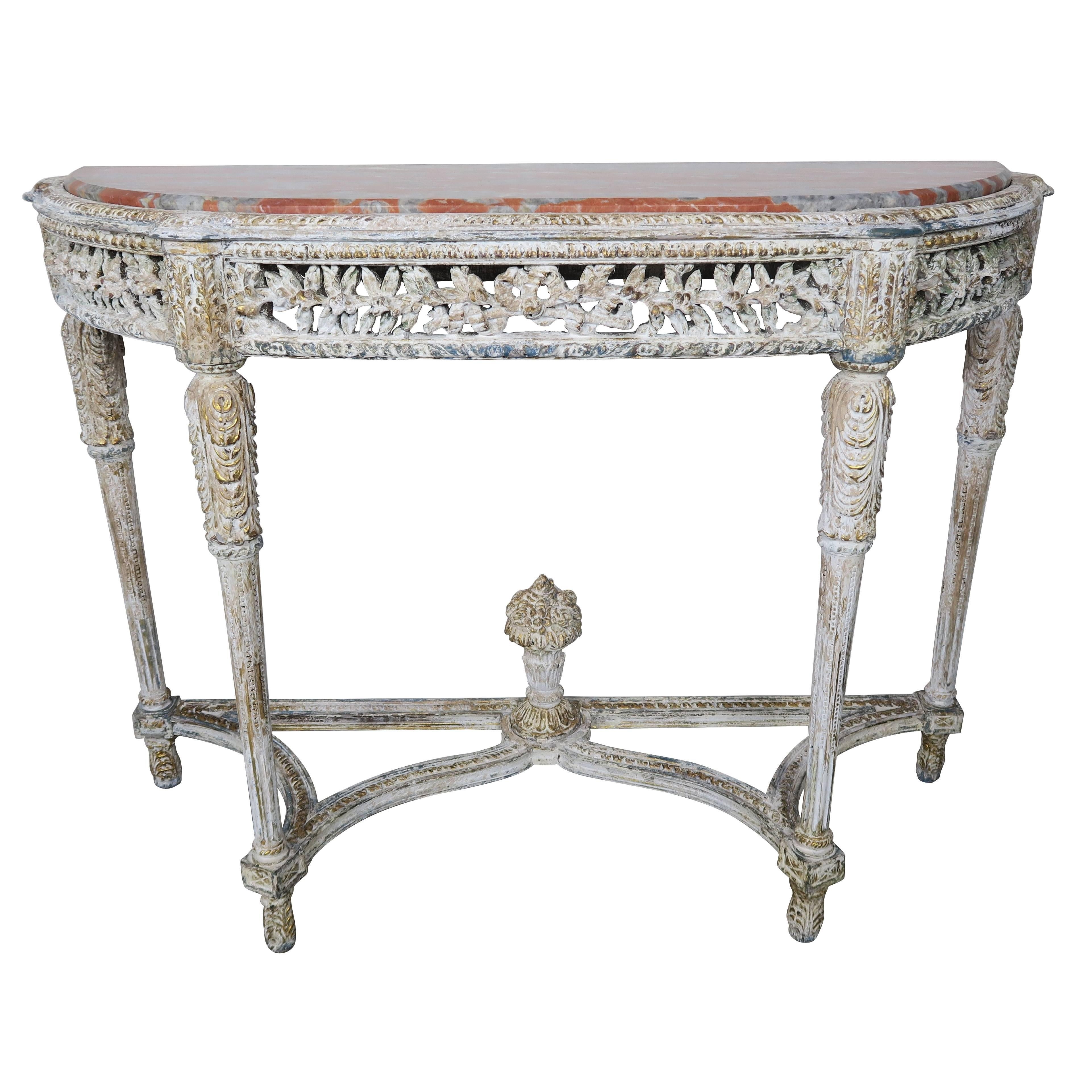 Louis XVI Style Painted Console with Marble Top