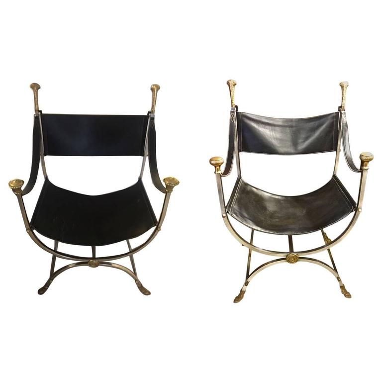 Rare Pair of Maison Jansen Steel and Brass Savonarola Chairs at 1stDibs |  maison jansen chairs