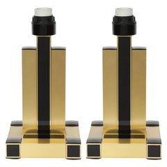 Willy Rizzo Brass and Black Resin Table Lamps